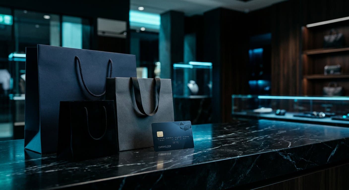 Checkout and shopping bags on a counter